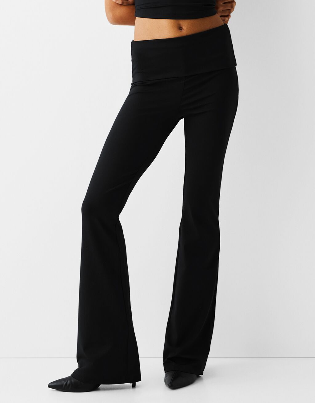 flared-trousers-with-turn-up-waist-women-bershka