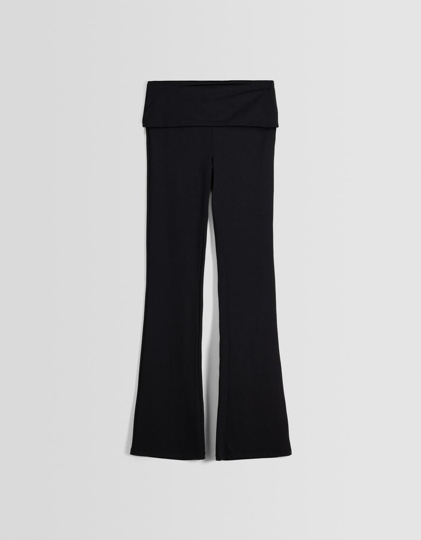 Pantalón flare vuelta cintura-Negro-5