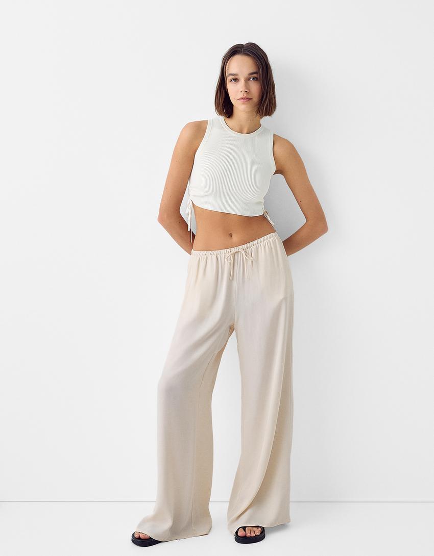 Bershka Wide Leg Tailored Pantalon Cigarette Femme Bershka HOT