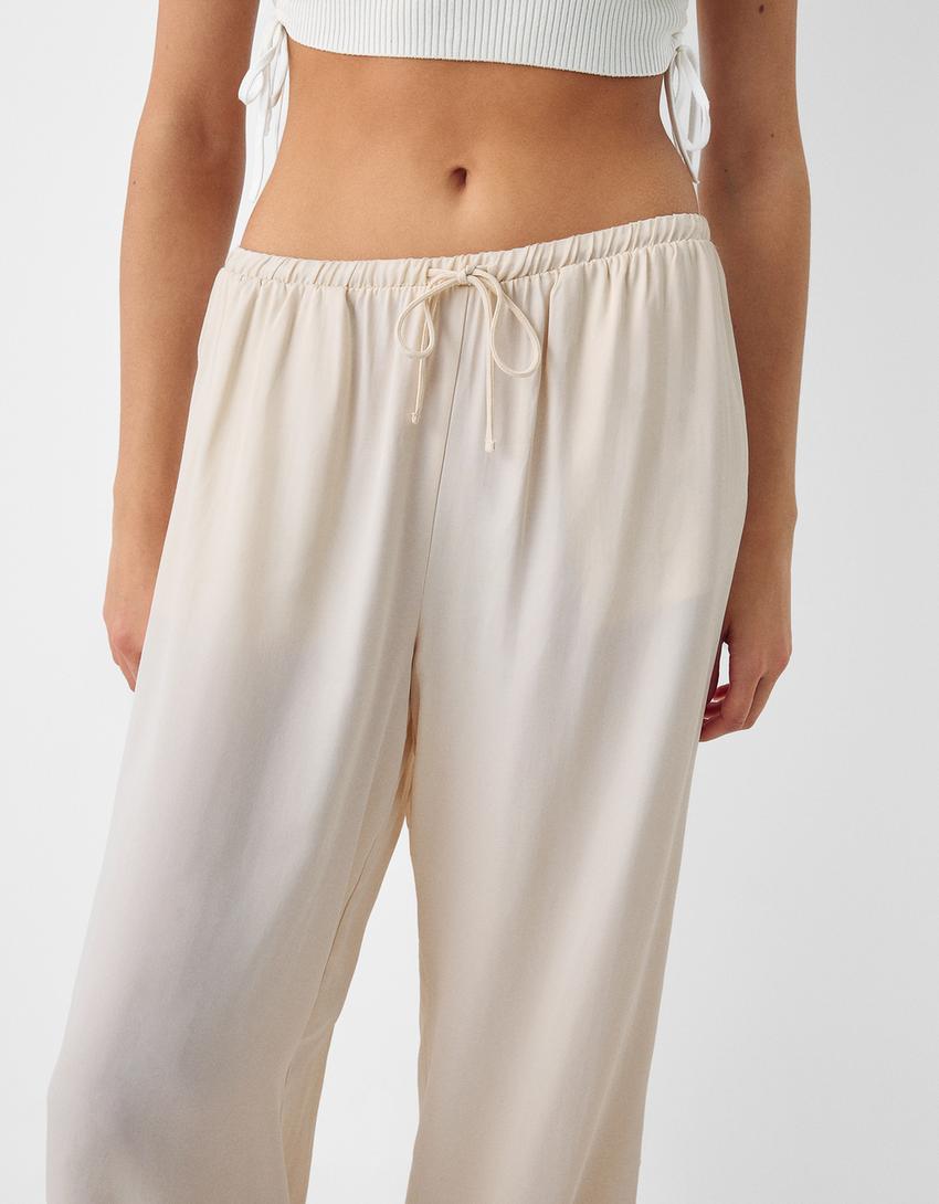 Wide-leg satin animal print trousers-White-3