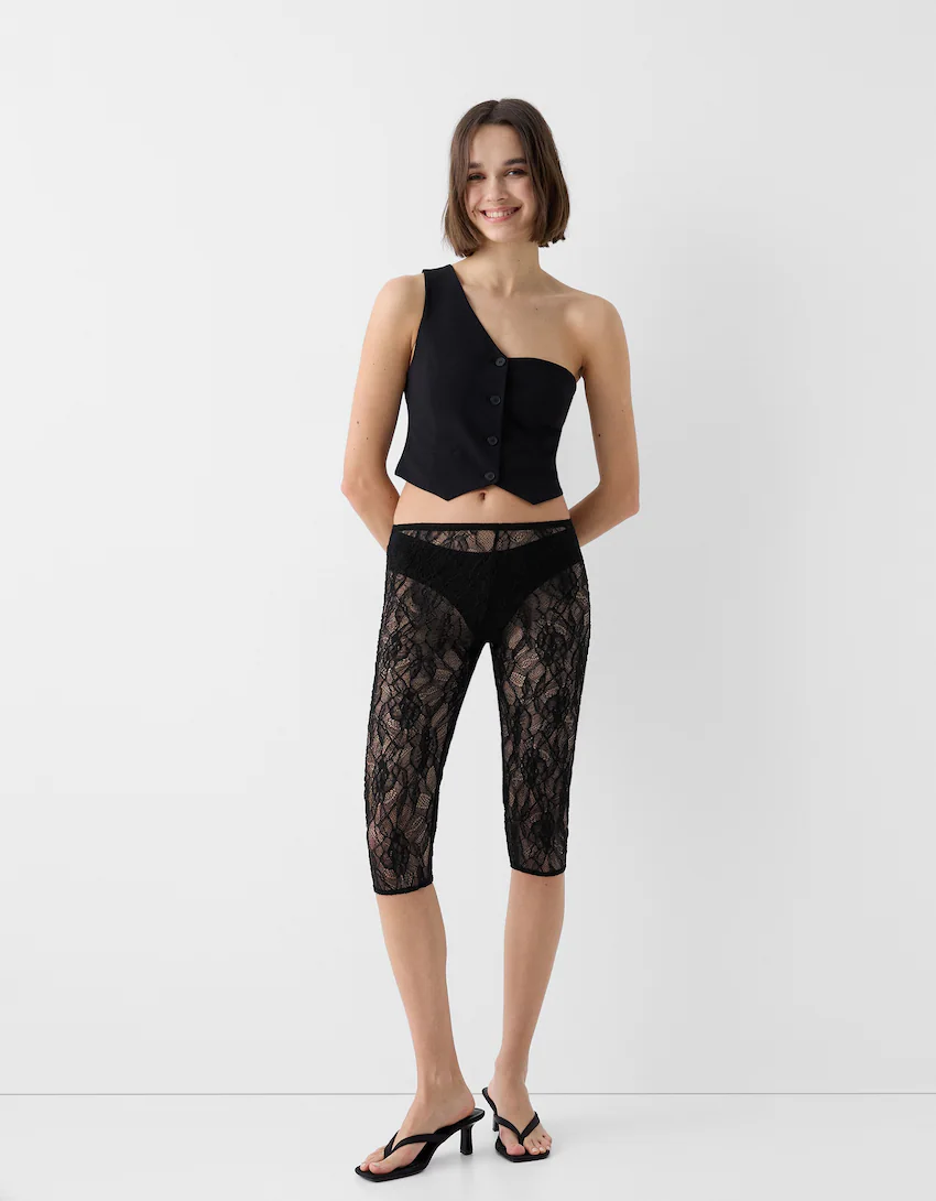 Black lace cropped leggings - Pants - Women