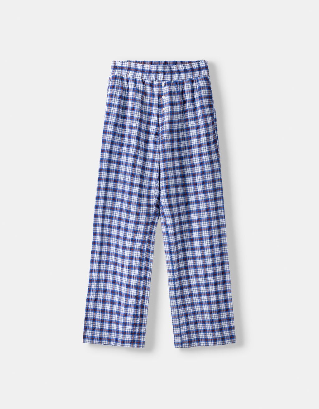 Check wide-leg trousers-Blue-4