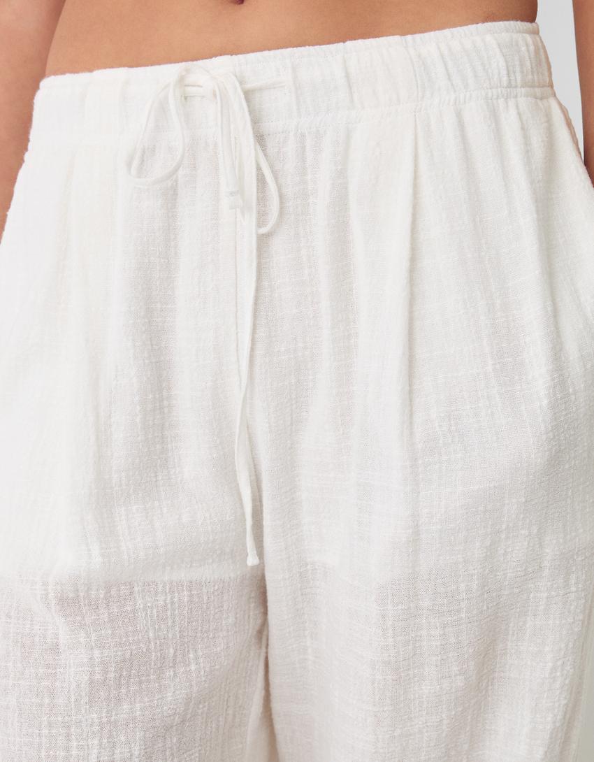 Rustik wide leg pantolon-Beyaz-6