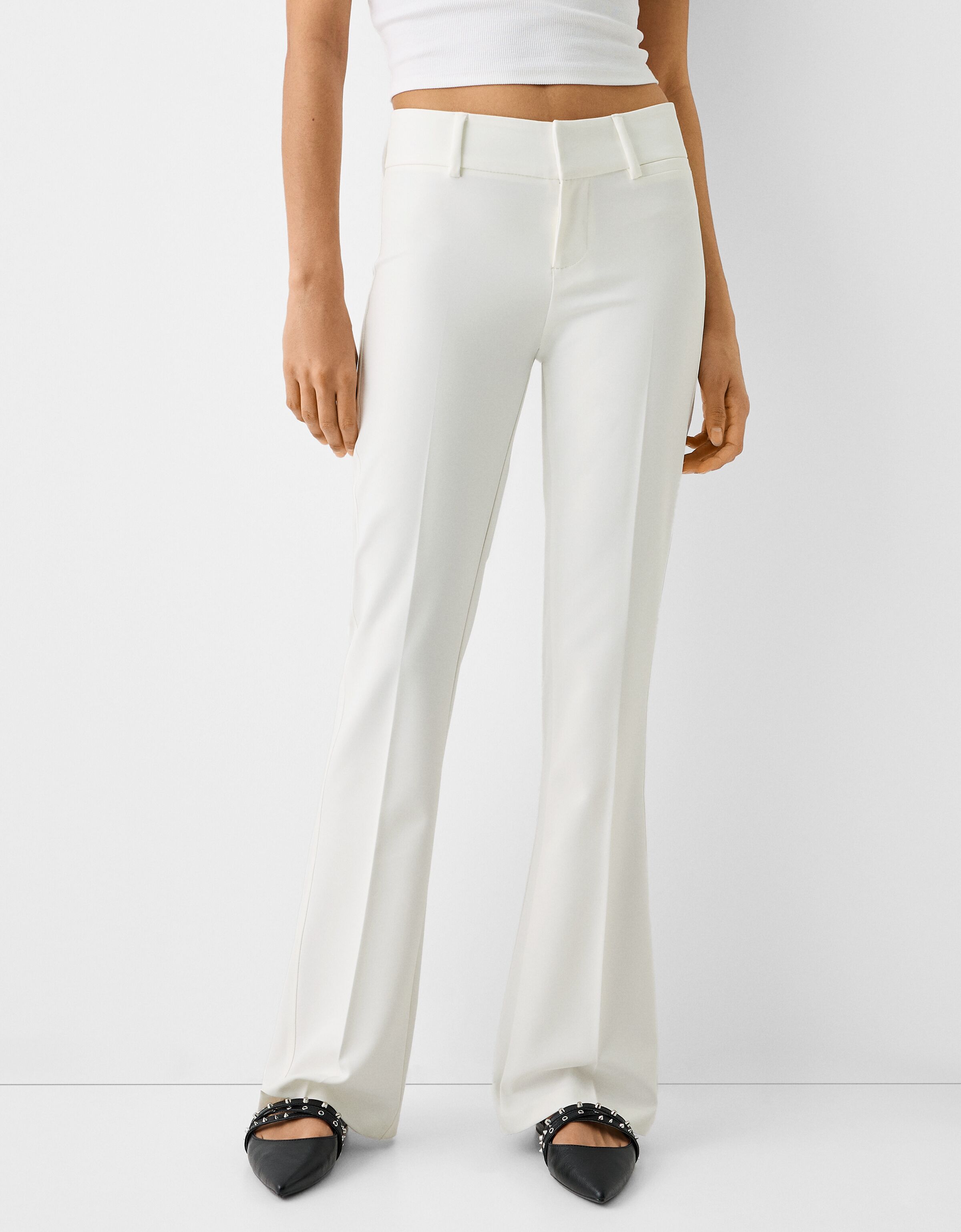 White fitted hot sale flared trousers