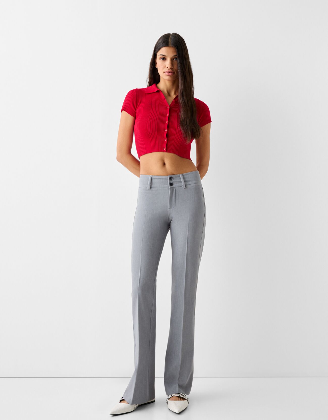 European Satin Regular Fit Flared Trouser