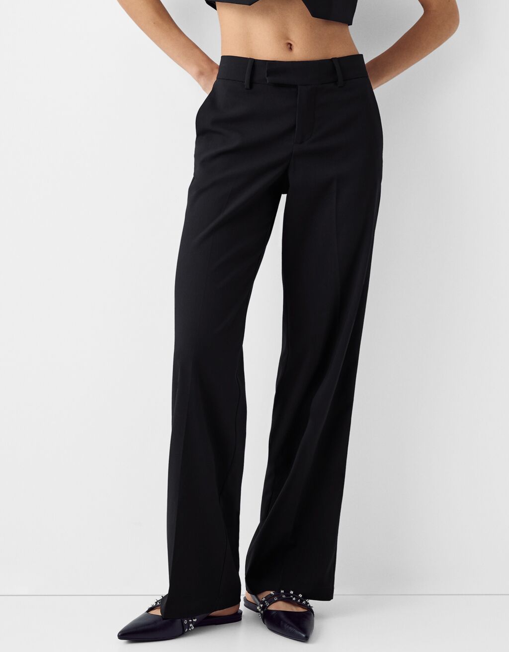 Low-waist straight-leg tailored fit trousers-Black-1