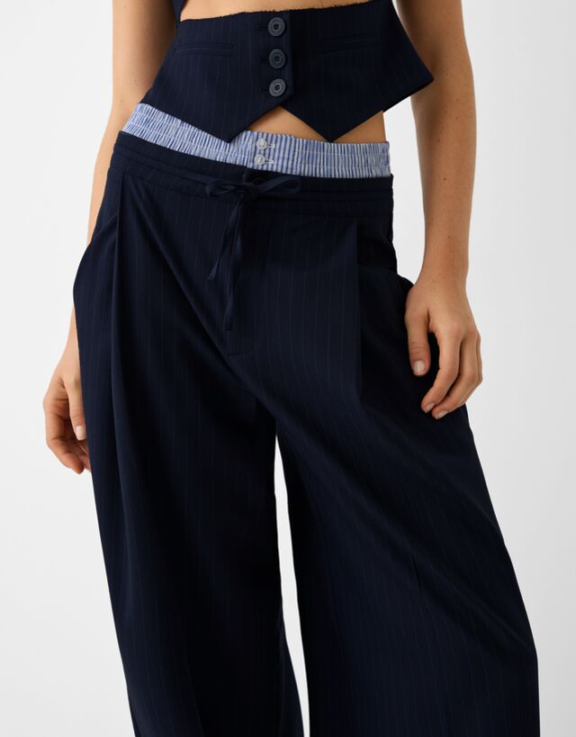 Pinstripe trousers with elastic waistband