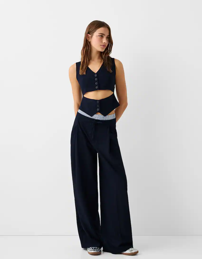 Pinstripe trousers with elastic waistband - Women