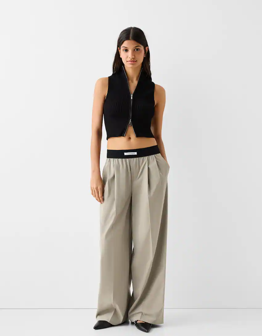Wide-leg tailored trousers with elasticated waistband - Women