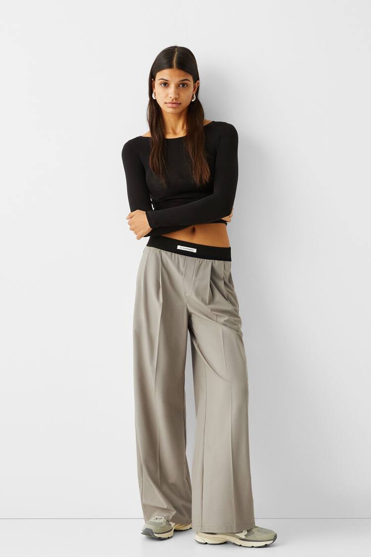 Wide-leg tailored trousers with elasticated waistband