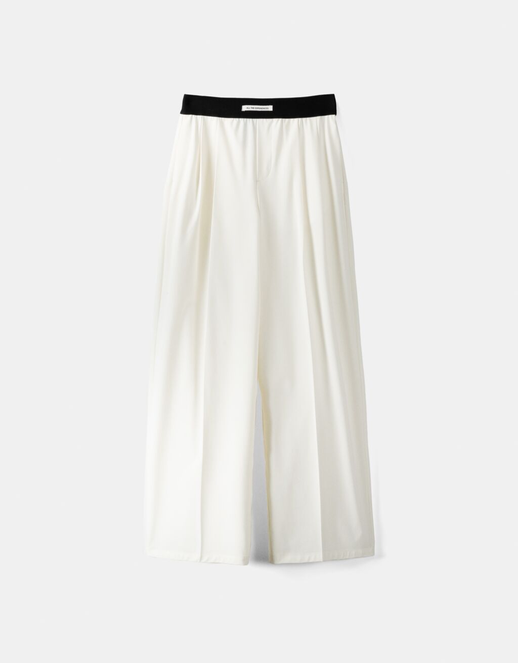 Wide-leg tailored fit trousers with elastic waist-Cream-4