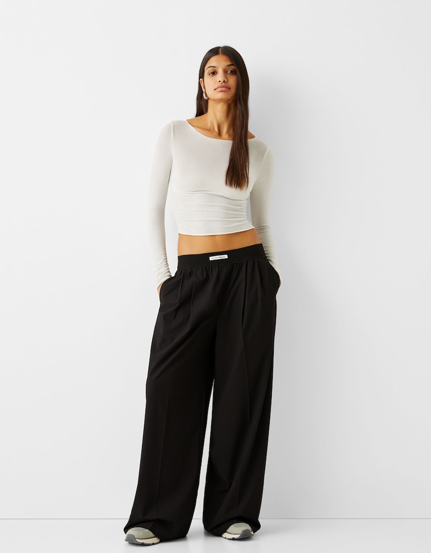 Pantalon wide leg tailoring taille élastique - Pantalons - Femme