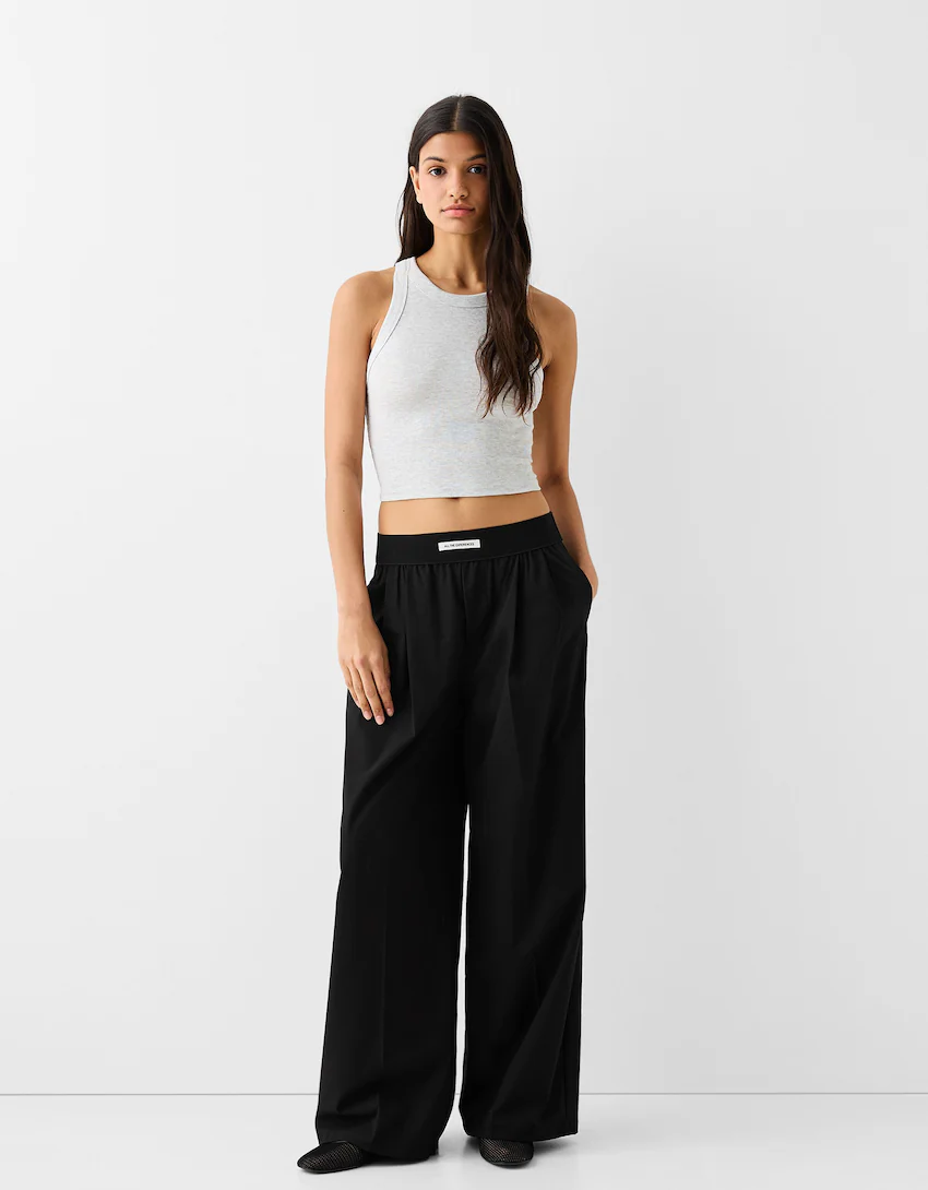 Wideleg pants with elastic waist - Women