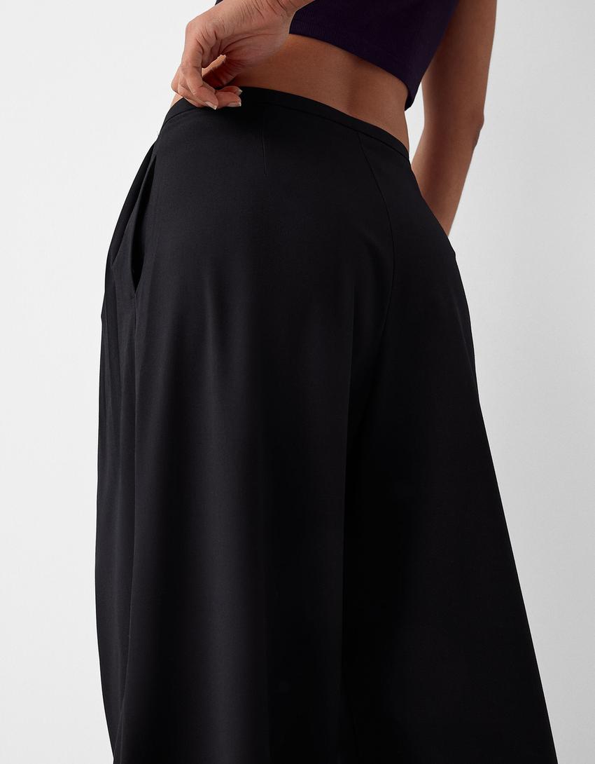 Calças tailored fit wide leg pregas-Preto-6