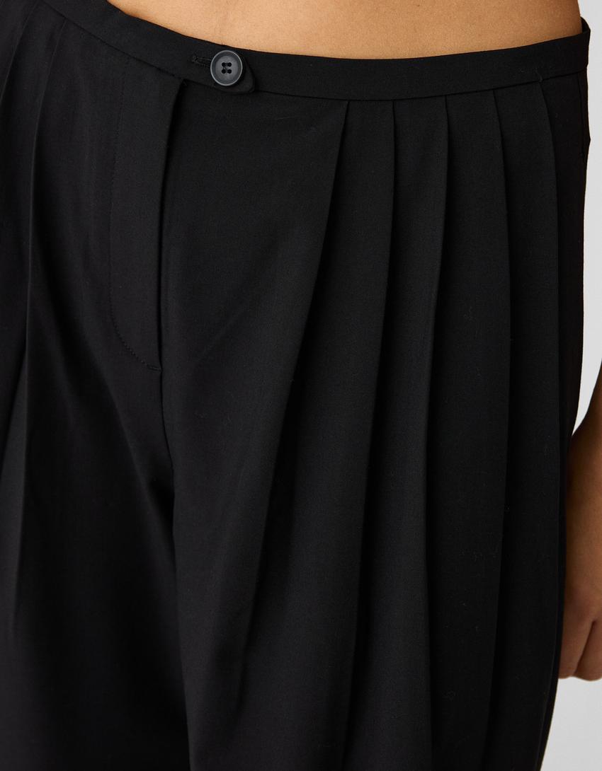 Pilili özel dikim wide leg pantolon-Siyah-6