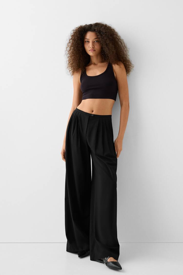 Pleated tailored wide-leg trousers