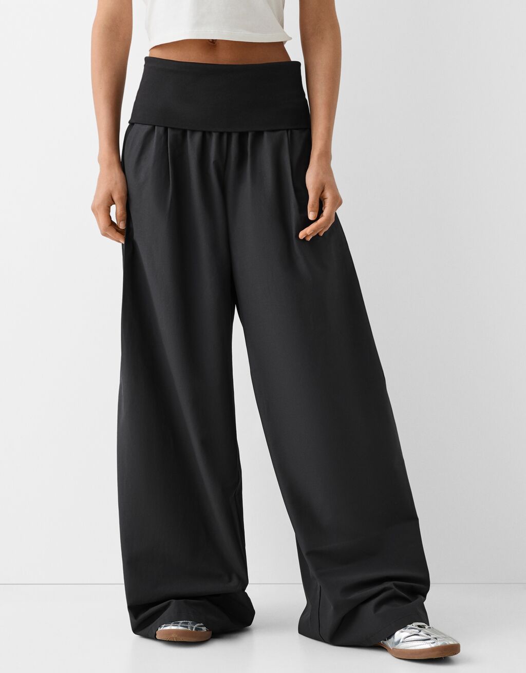 Wide-leg pants with fold-over waist - Pants - Women