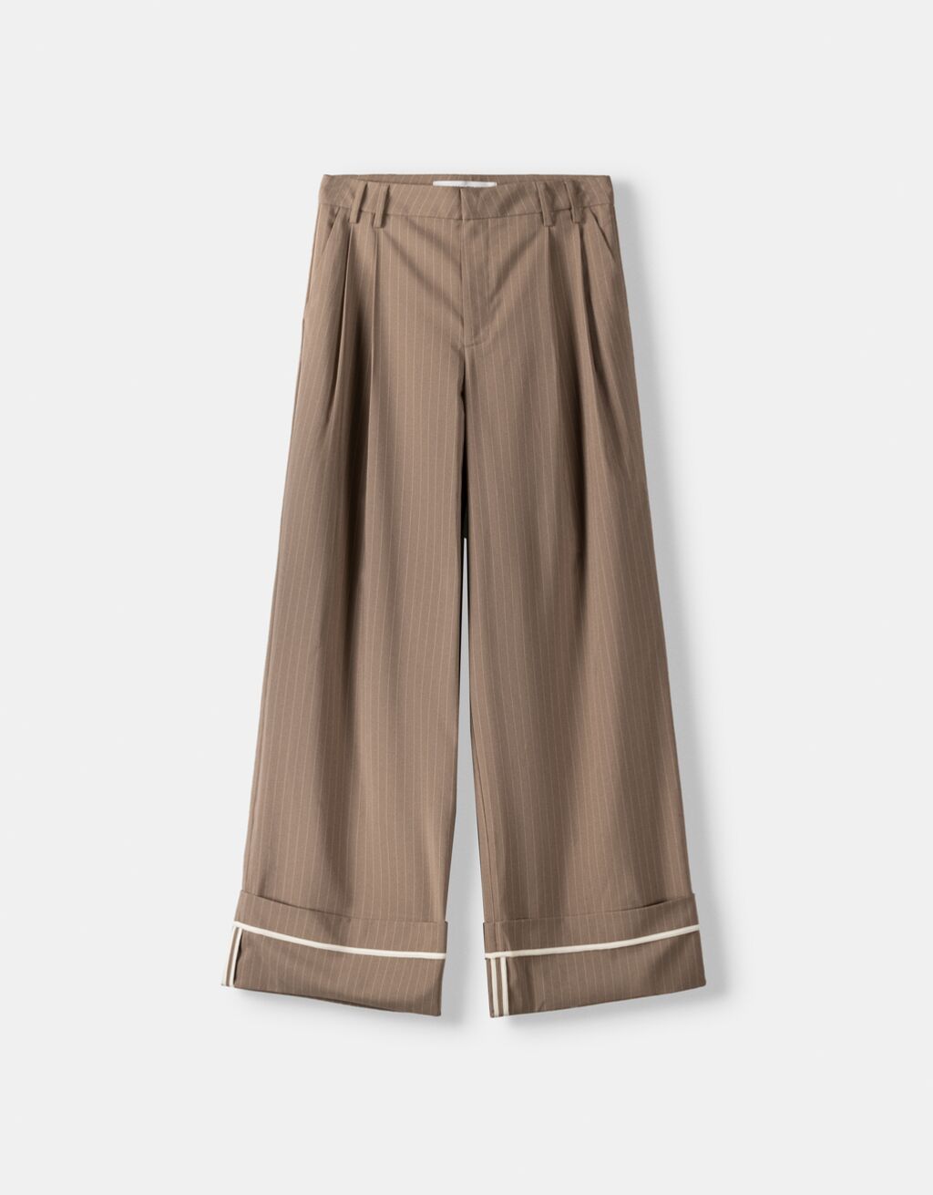 Calças wide leg com pinças-Bege escuro-5