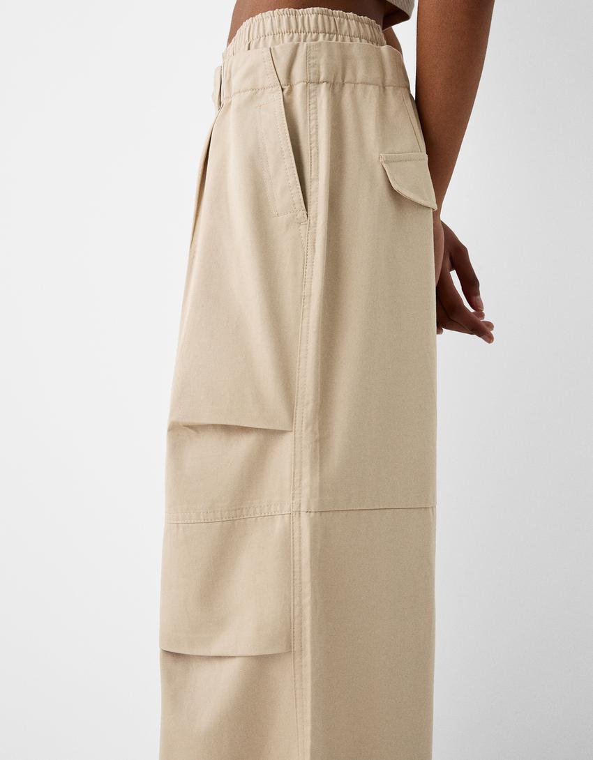Twill double waist pants-Camel-3