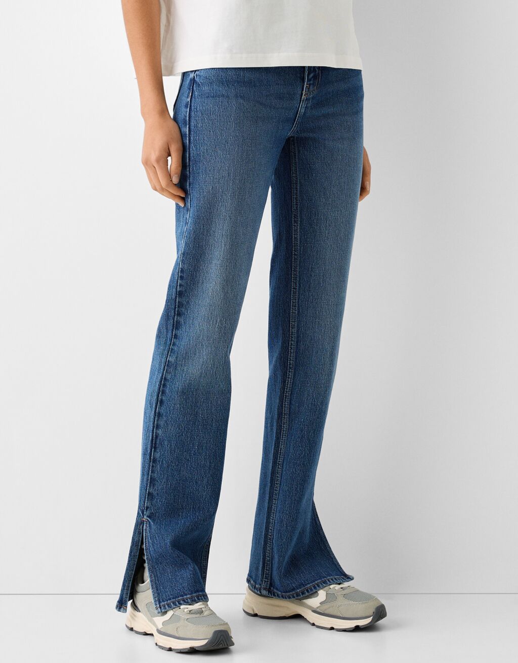 Jean flare décontracté fente latérale-Bleu-1