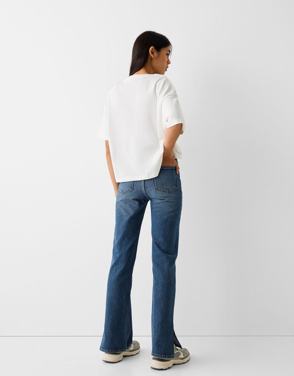 Jean flare décontracté fente latérale-Bleu-2