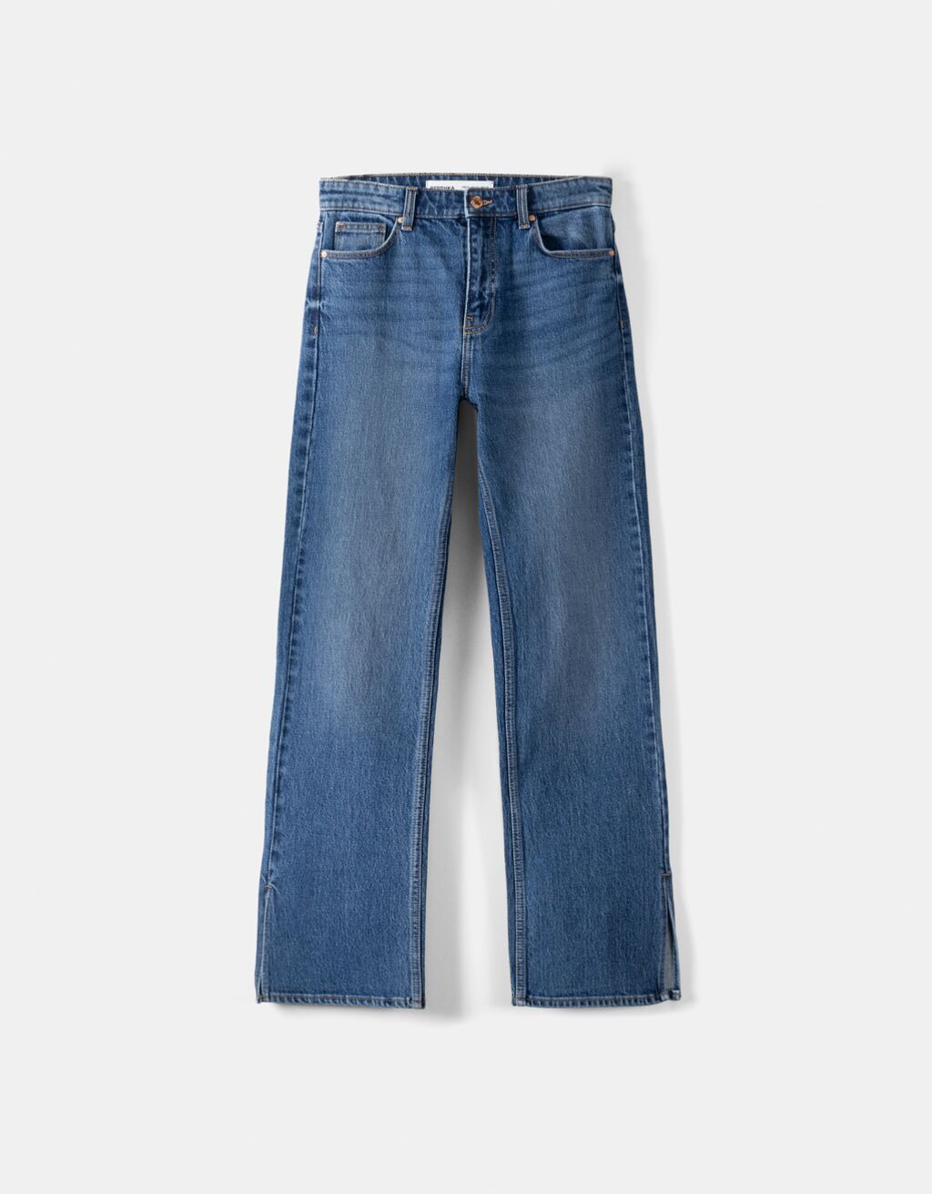 Jean flare décontracté fente latérale-Bleu-4