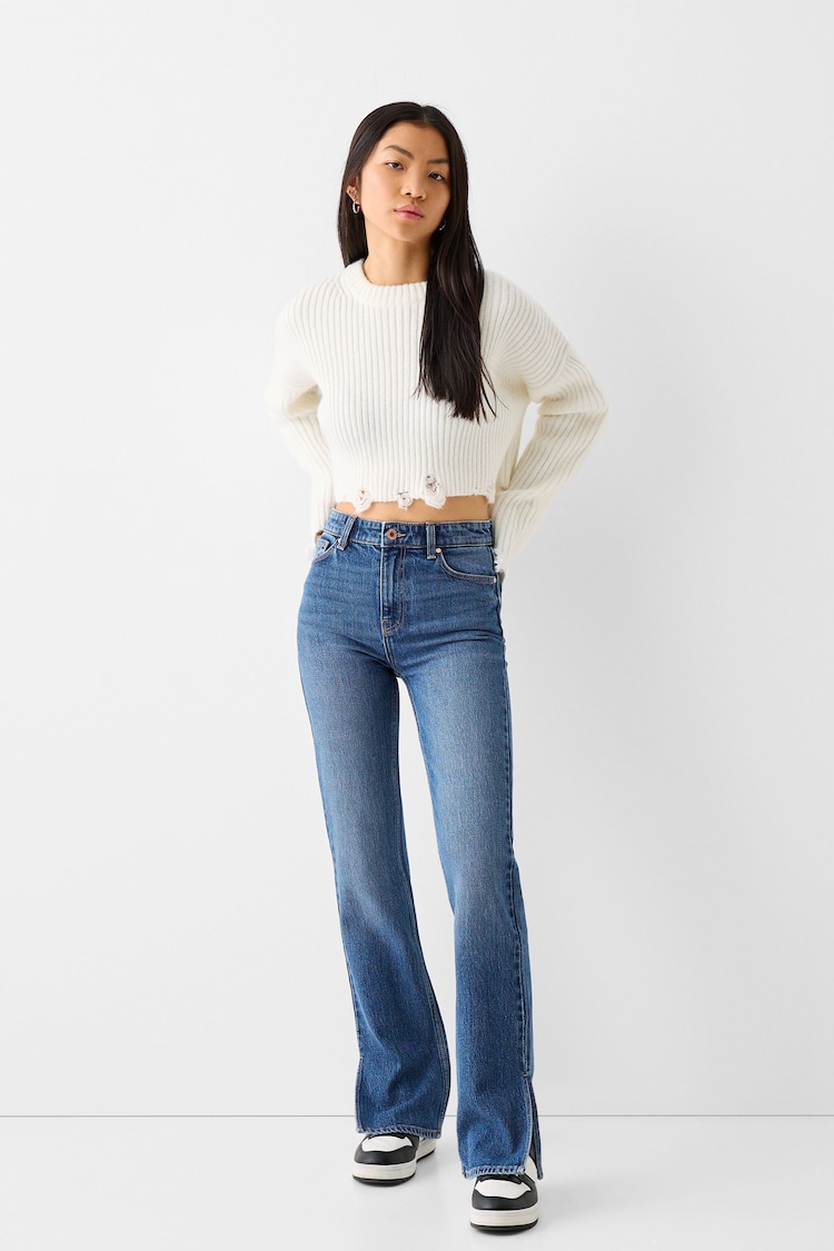 Jeans flare confort abertura lateral
