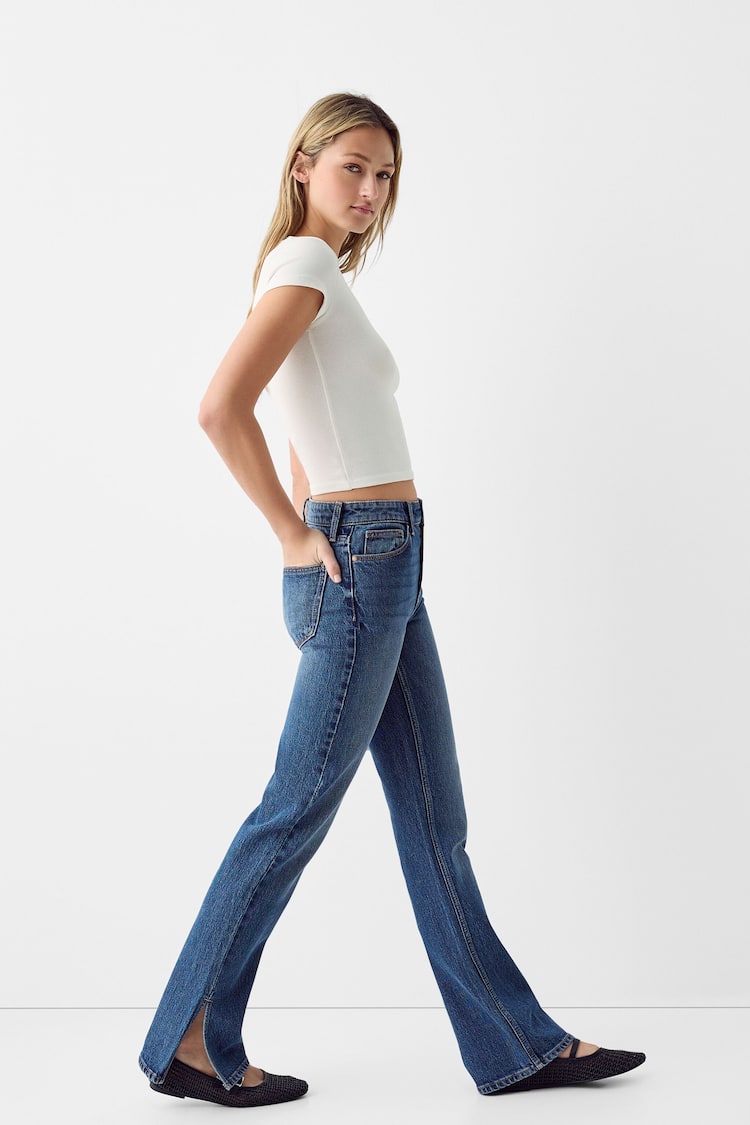 Jeans flare conforto abertura lateral