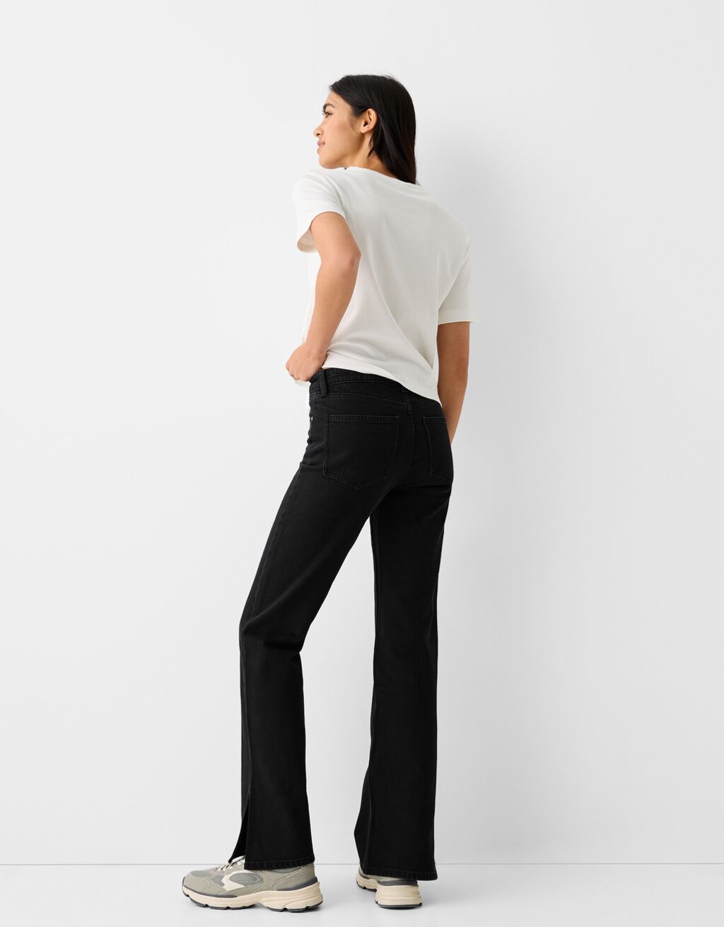 Jeans flare conforto abertura lateral-Preto-2