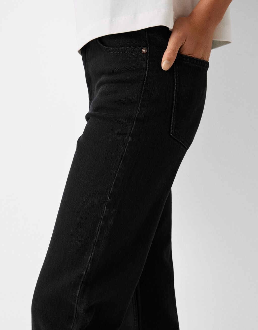 Jeans flare conforto abertura lateral-Preto-5