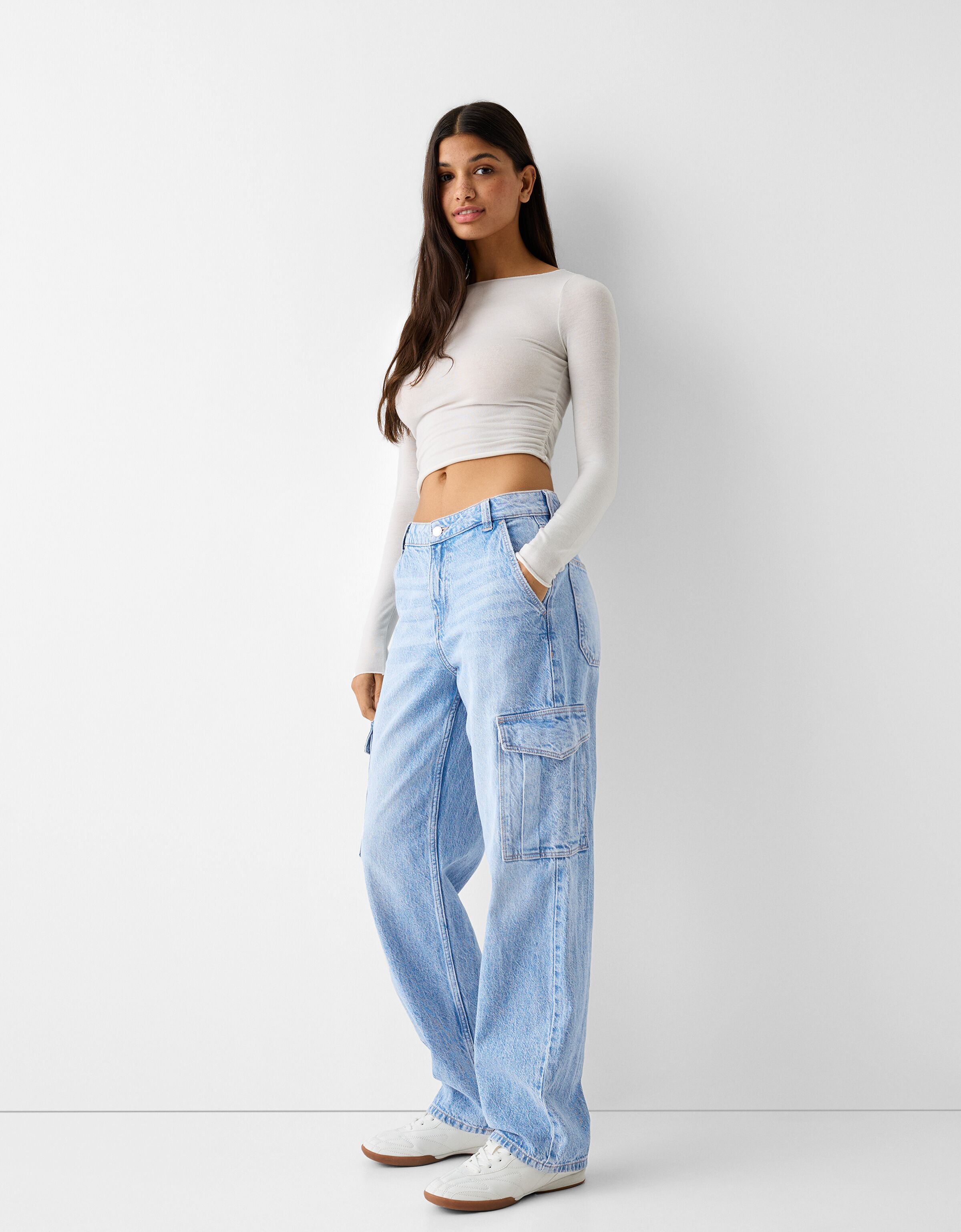 Bershka straight fit cropped hot sale jeans