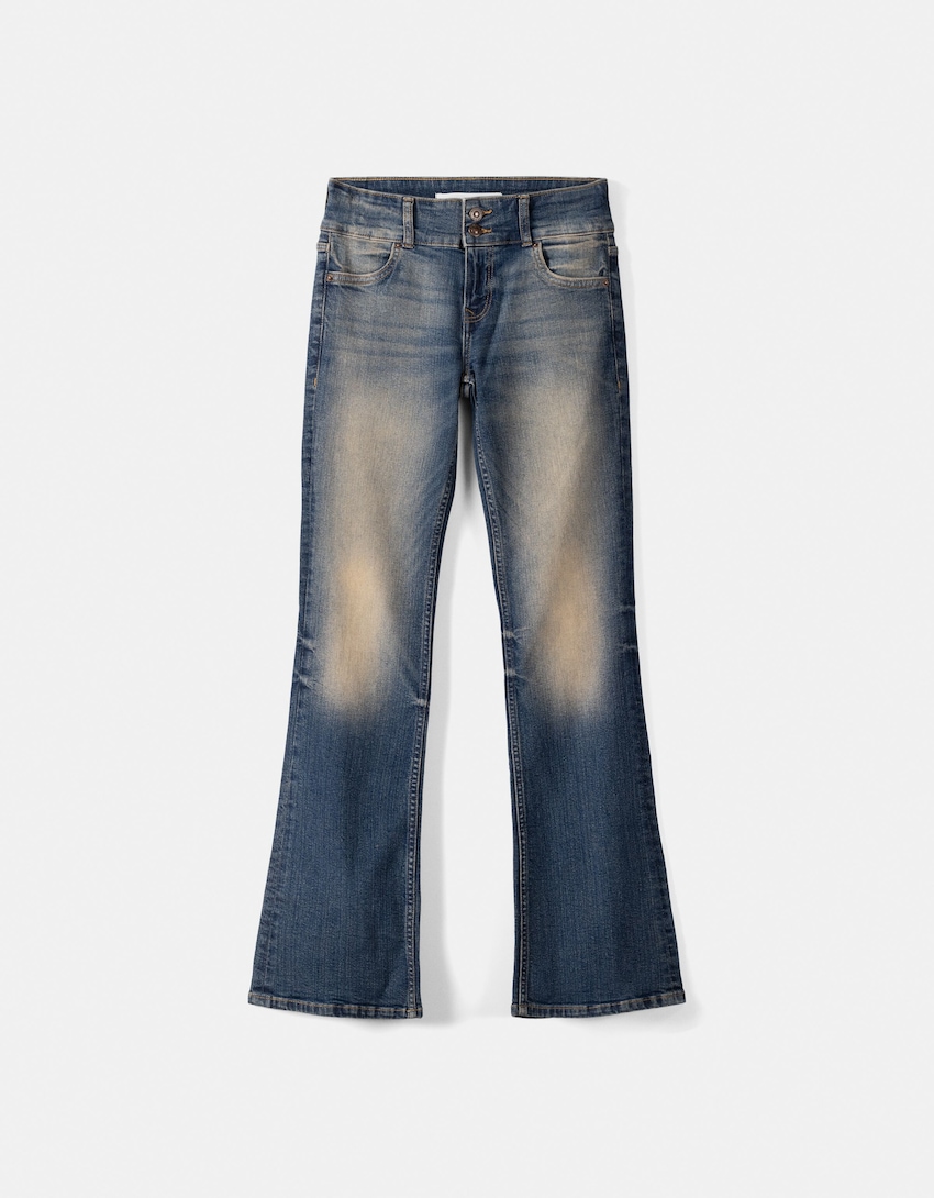 Jeansy bootcut low waist-Niebieski-3