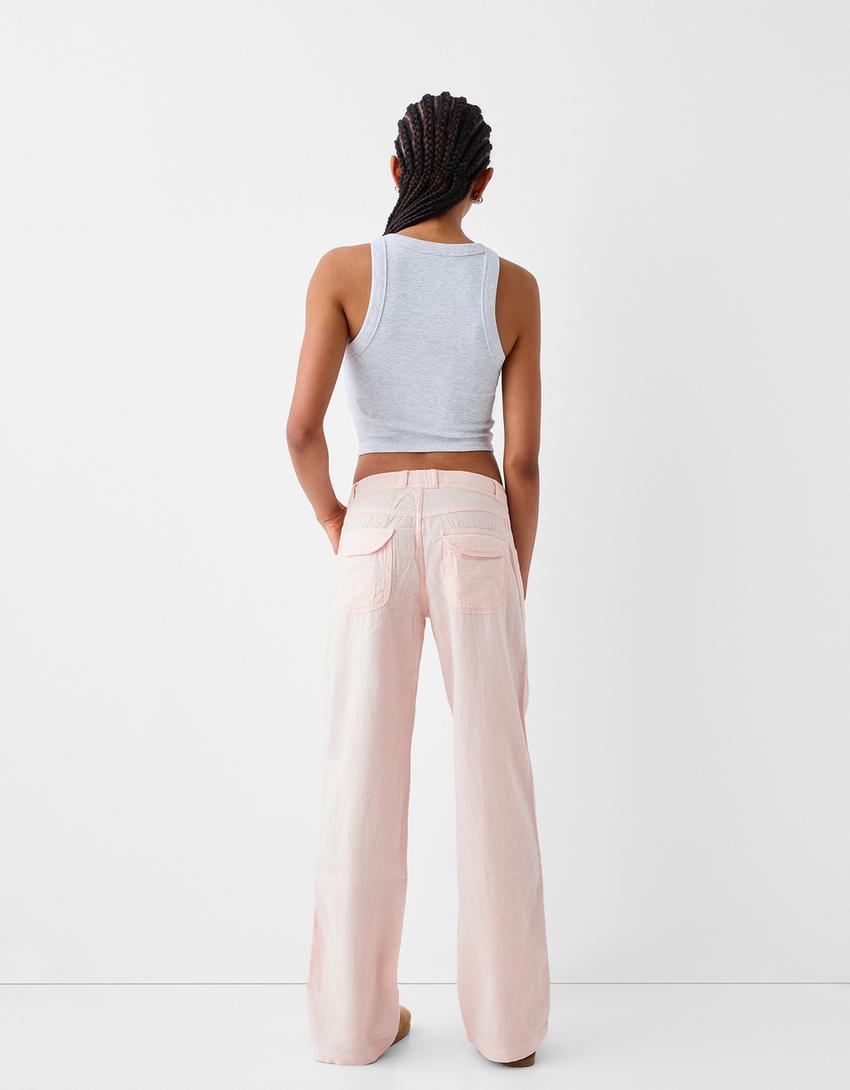 Flowing rustic trousers-Pink-2