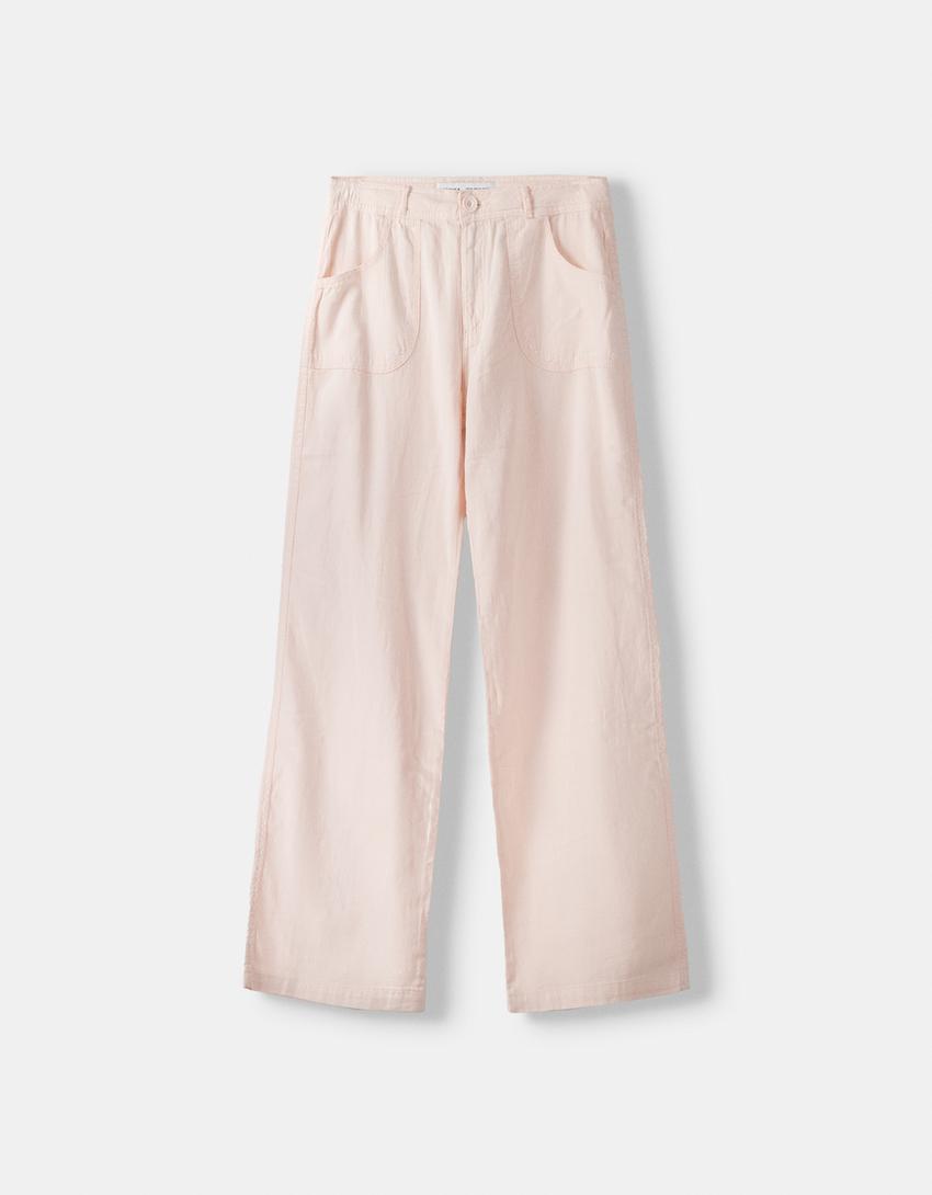 Flowing rustic trousers-Pink-4