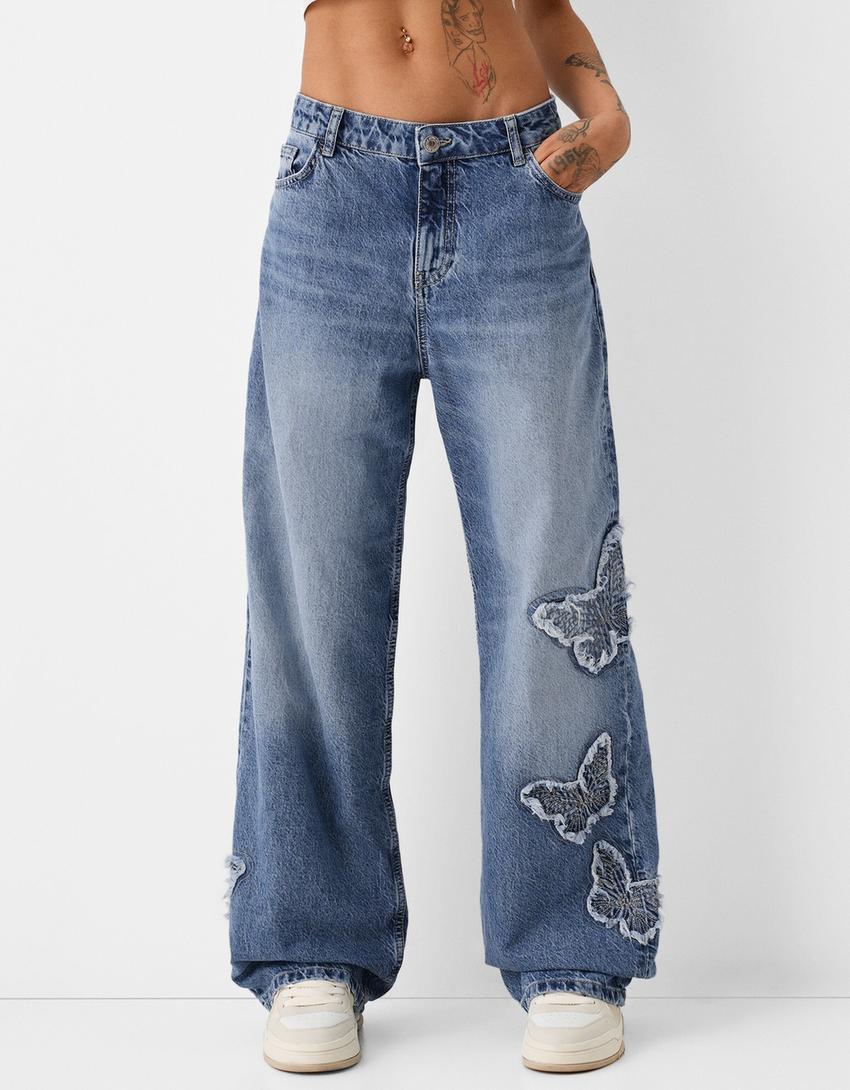 Butterfly baggy jeans-Light blue-1