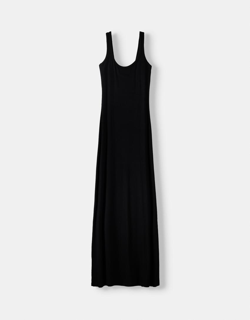 Vestido nervuras alças-Preto-4