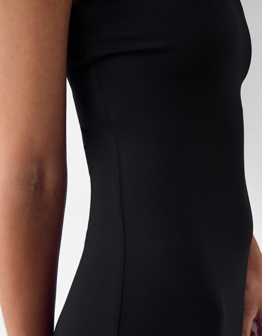 فستان متوسط الطول بدون حمالات-أسود-6