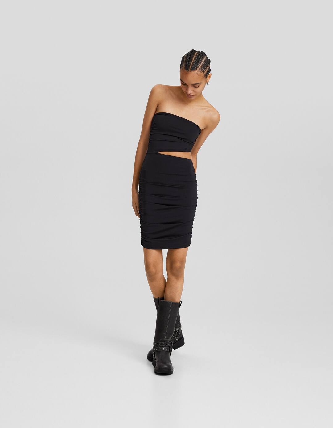 Bandeau mini dress with gathered side