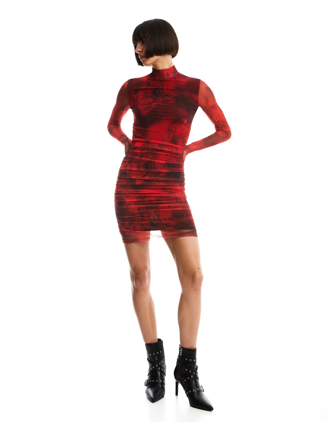 Vestit mini màniga llarga estampat animal
