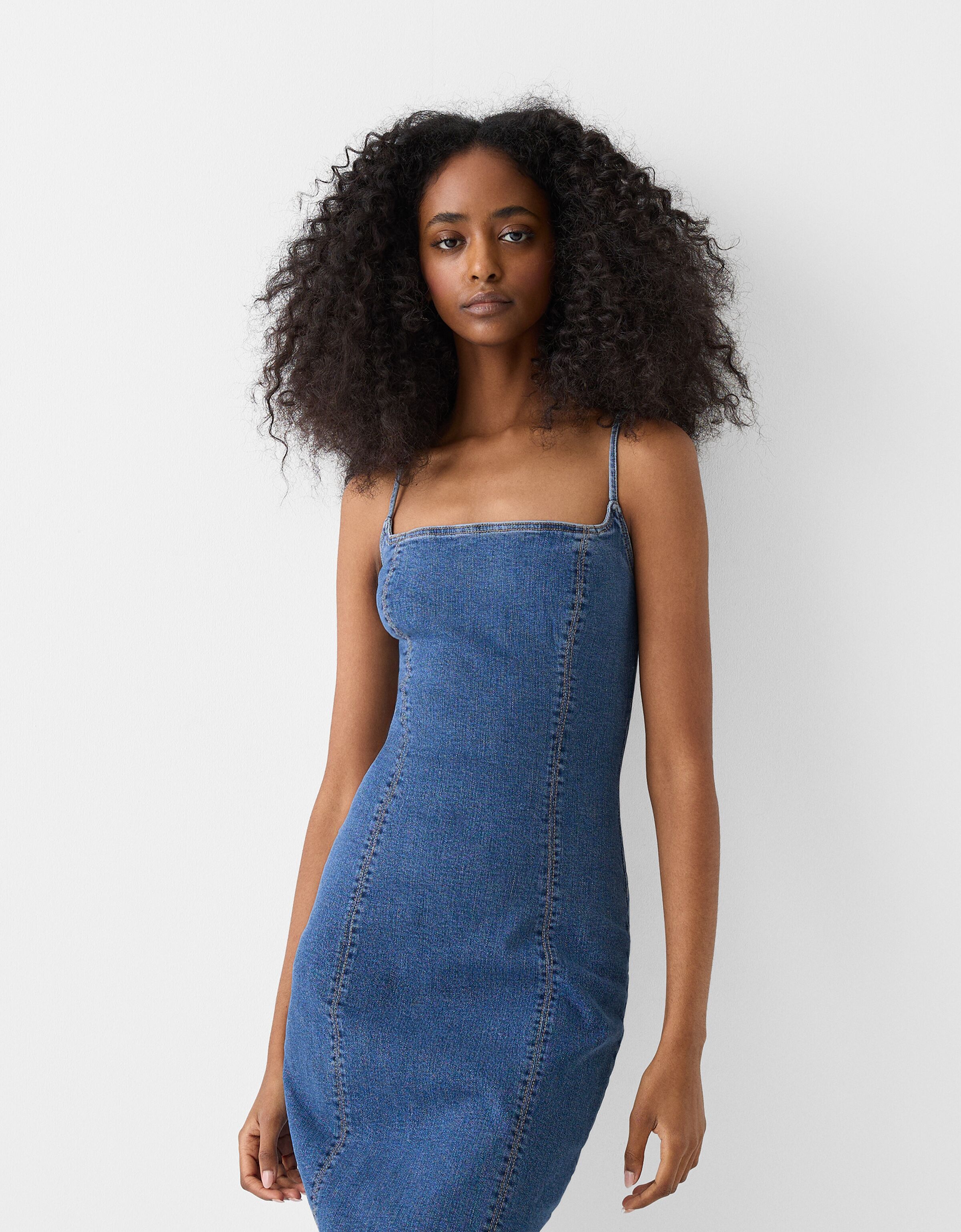 Denim sales dress strappy