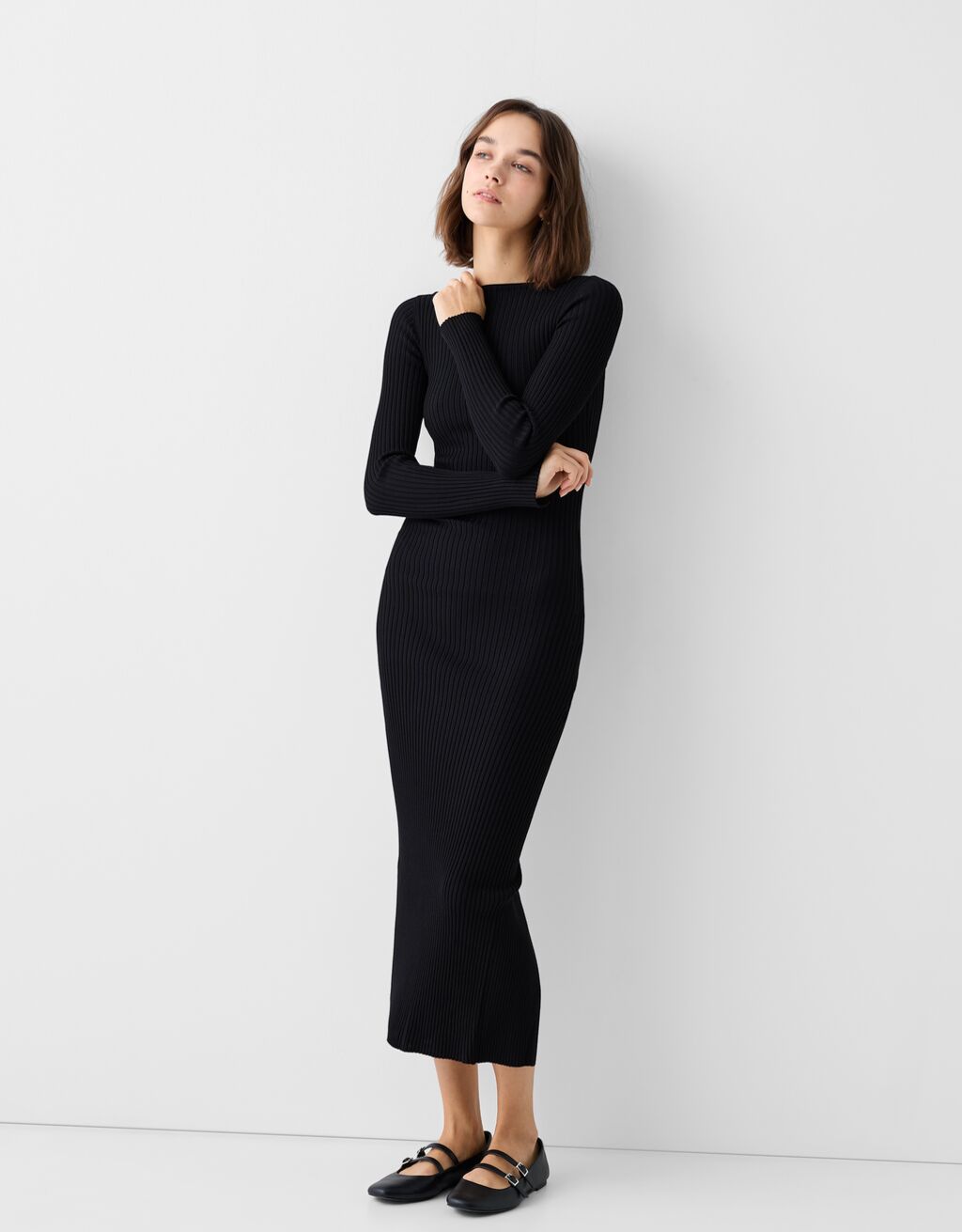 Long sleeve ribbed outlet midi dress