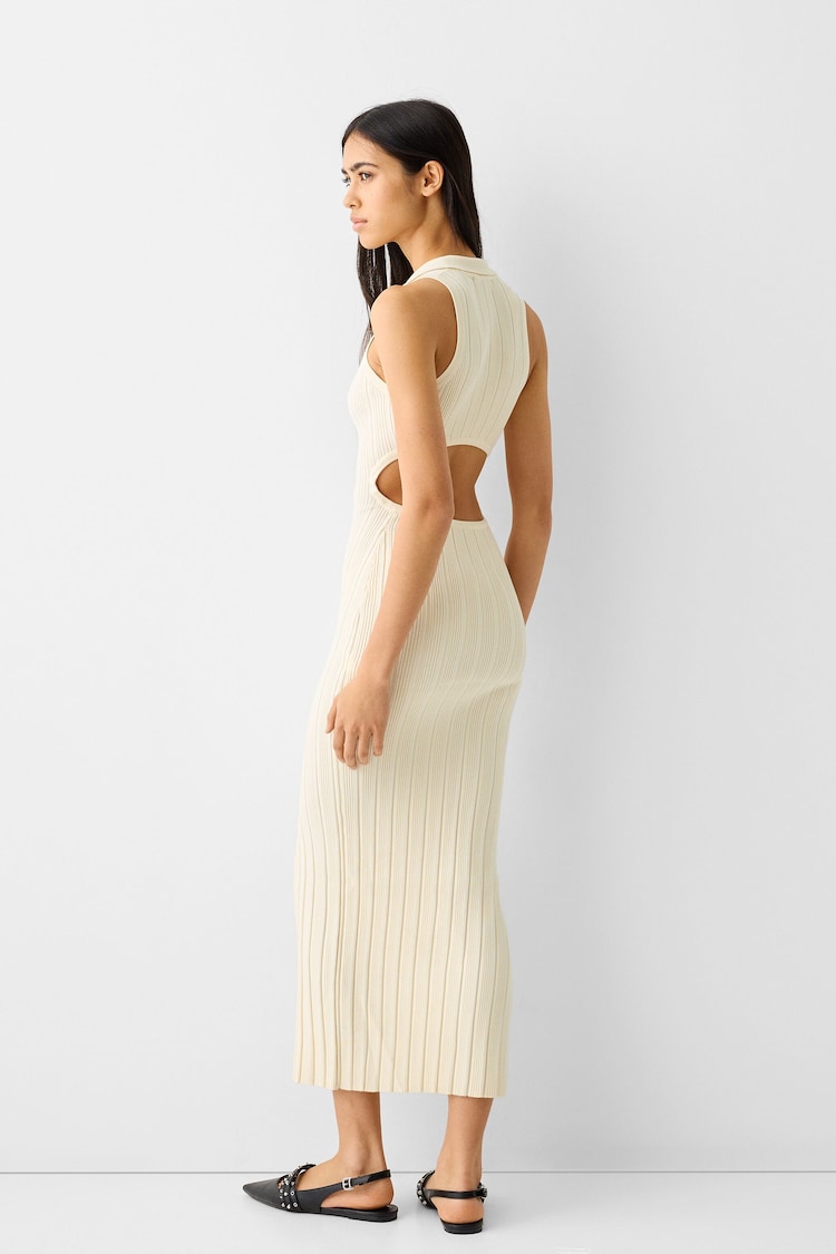 Sleeveless knit midi dress with a polo collar and cut-out detail