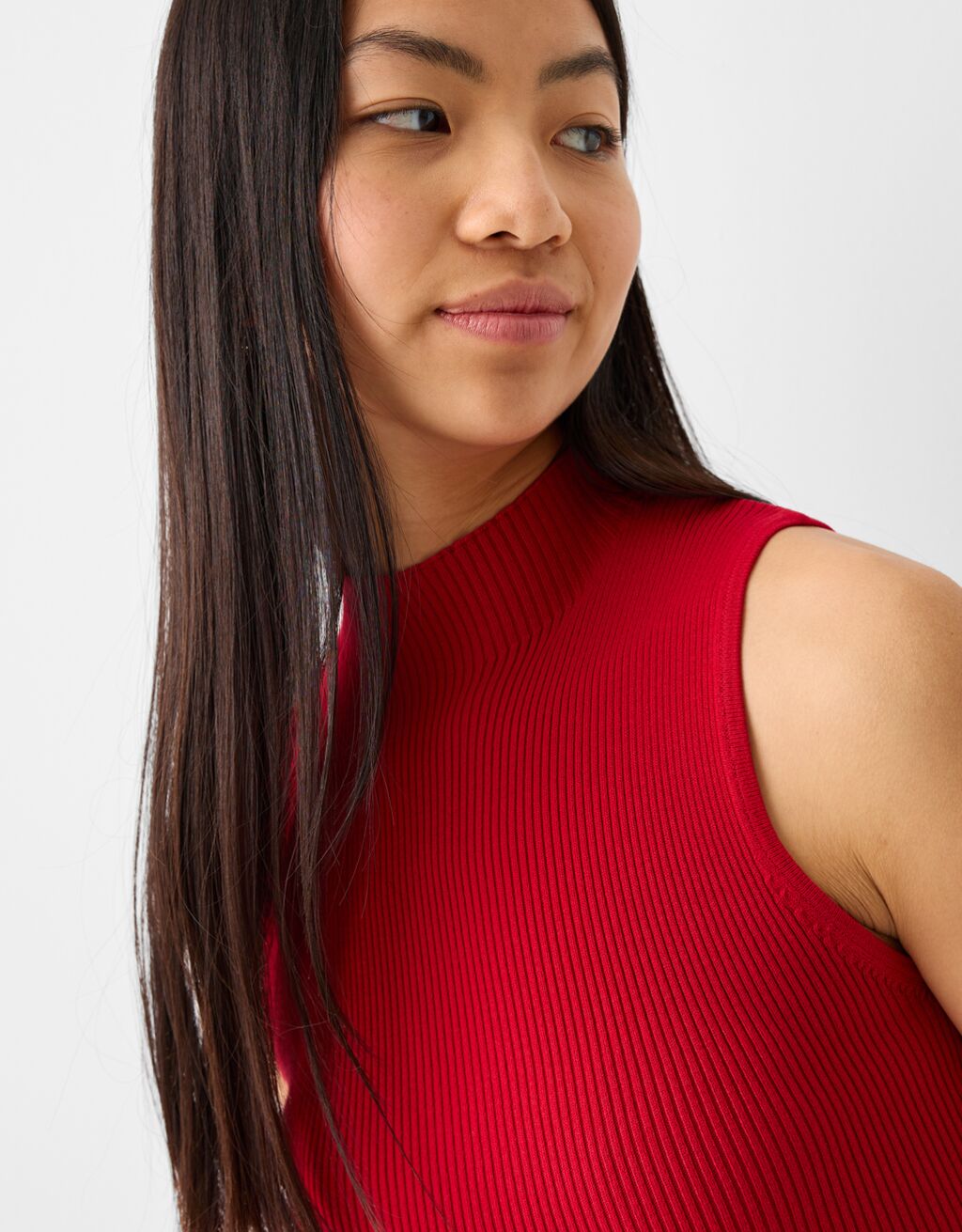 Kolsuz örgü dik yaka mini elbise-Kırmızı-3