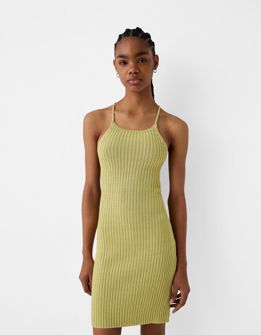 Rustic dress with open back-Green-1