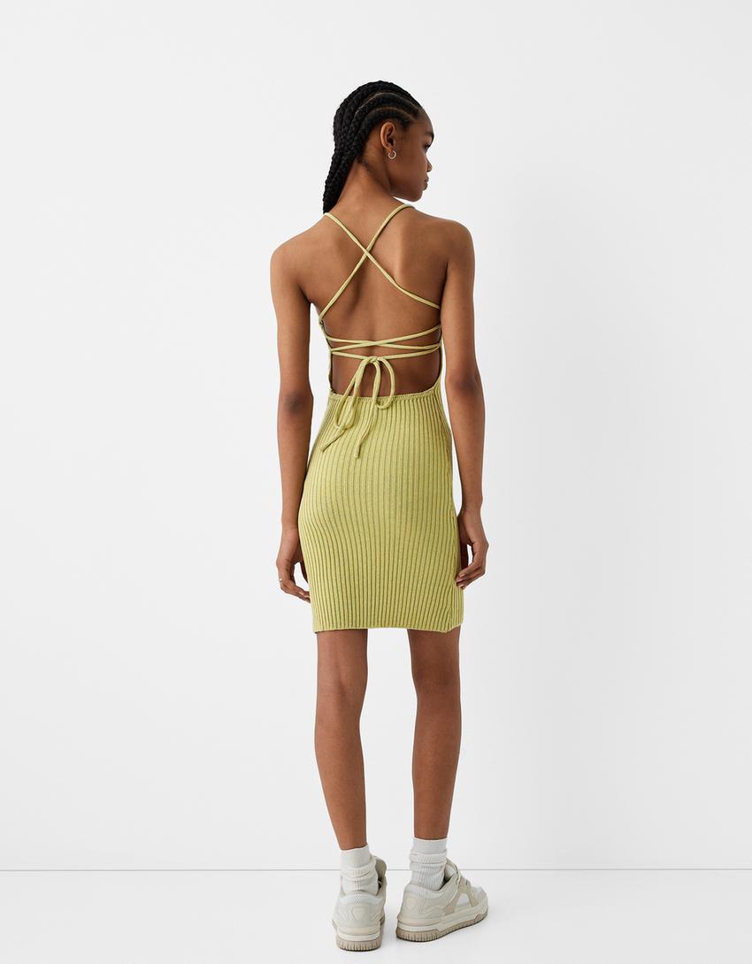 Rustic dress with open back-Green-2