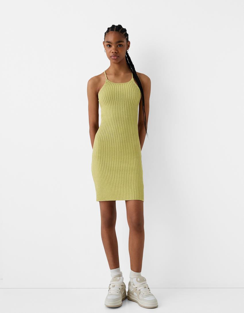 Rustic dress with open back-Green-0