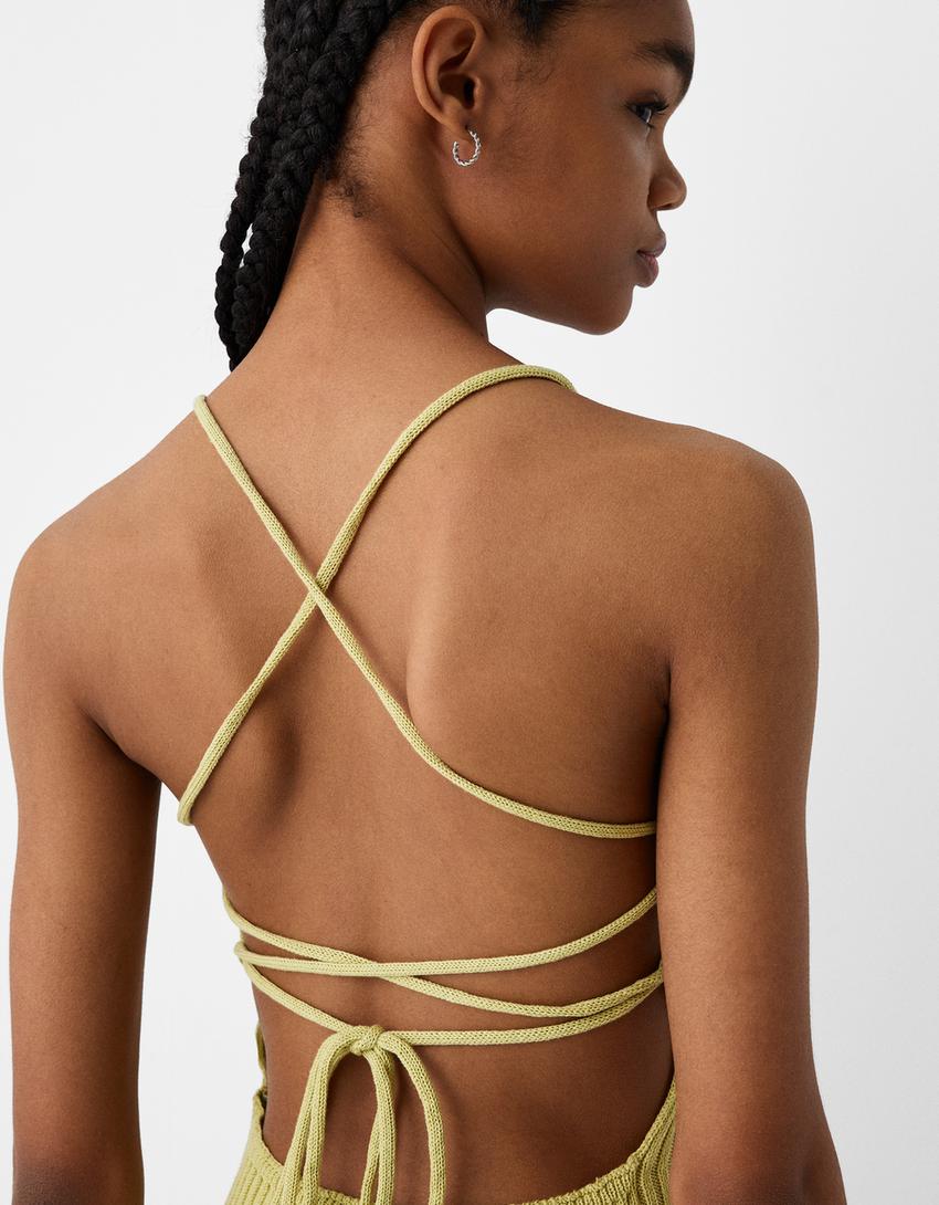 Rustic dress with open back-Green-3