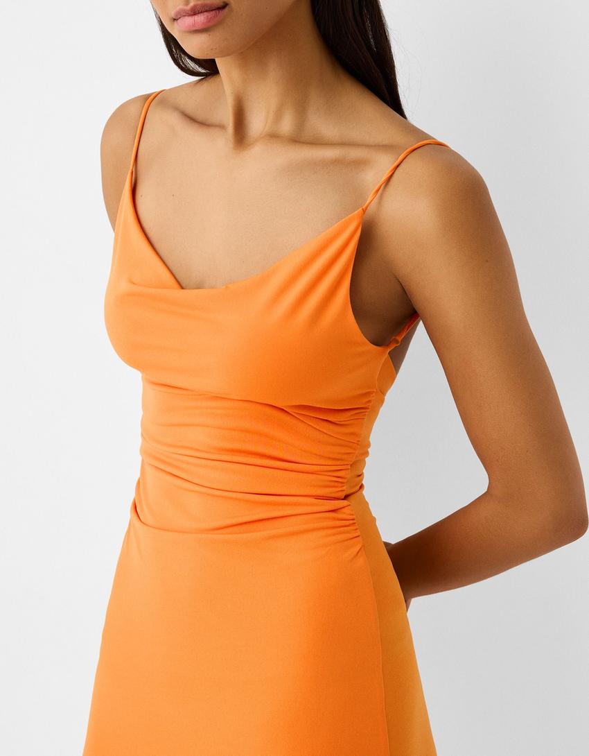 فستان طويل ملتف بحمالات-برتقالي-3