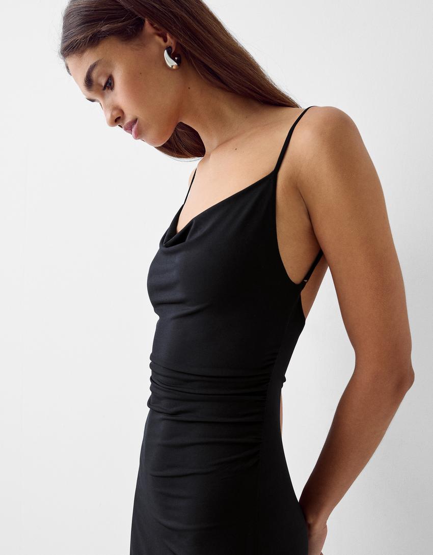 فستان طويل ملتف بحمالات-أسود-3