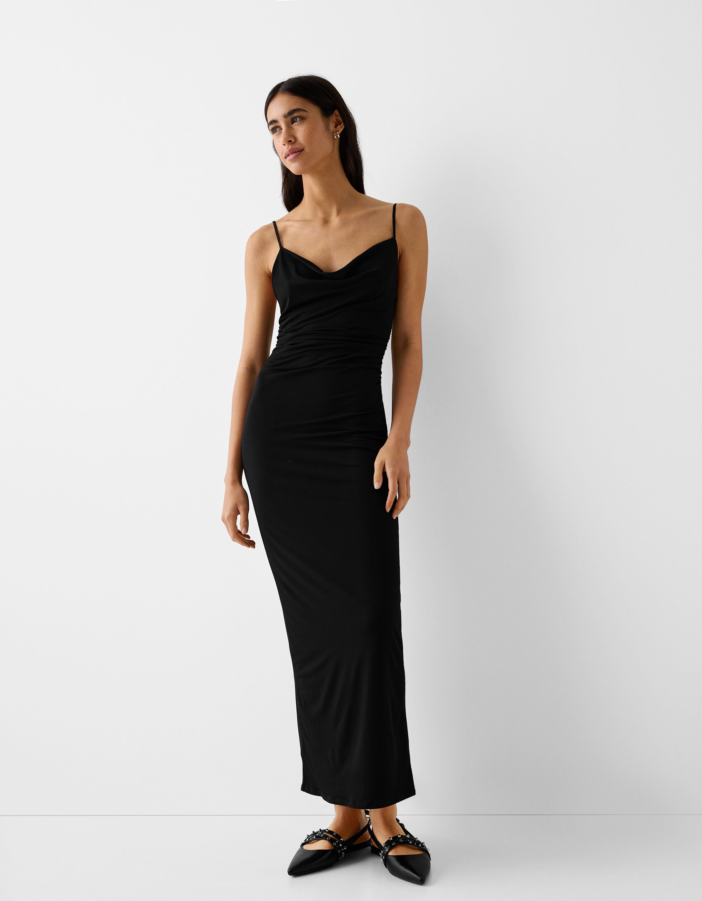 Long black hot sale strappy dress